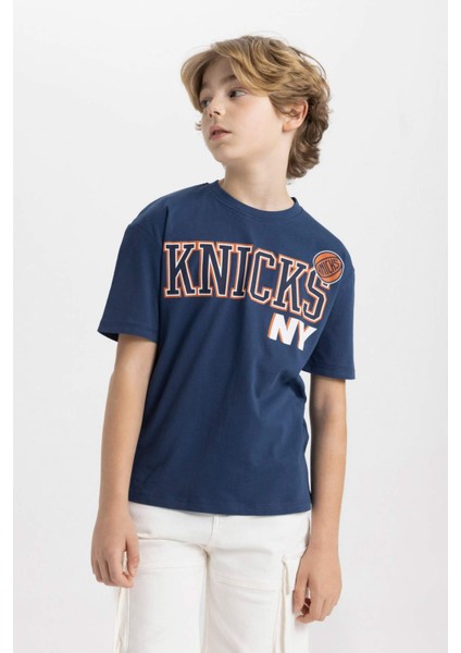 Erkek Çocuk NBA New York Knicks Oversize Geniş Kalıp Bisiklet Yaka Kısa Kollu Tişört