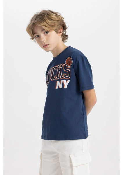 Erkek Çocuk NBA New York Knicks Oversize Geniş Kalıp Bisiklet Yaka Kısa Kollu Tişört