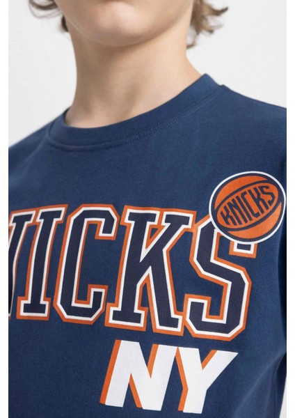 Erkek Çocuk NBA New York Knicks Oversize Geniş Kalıp Bisiklet Yaka Kısa Kollu Tişört