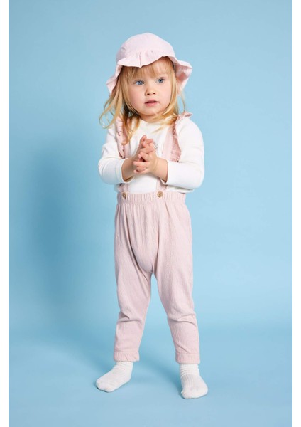 Kız Bebek 2'li Takım Uzun Kollu Tişört Krinkıl Kumaş Salopet