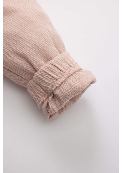 Kız Bebek 2'li Takım Uzun Kollu Tişört Krinkıl Kumaş Salopet