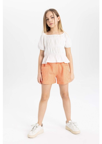 Kız Çocuk Kareli Paperbag Şort