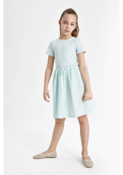 Kız Çocuk Bisiklet Yaka Pamuklu Kısa Kollu Yazlık Elbise C2179A824SM