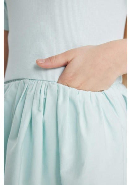 Kız Çocuk Bisiklet Yaka Pamuklu Kısa Kollu Yazlık Elbise C2179A824SM