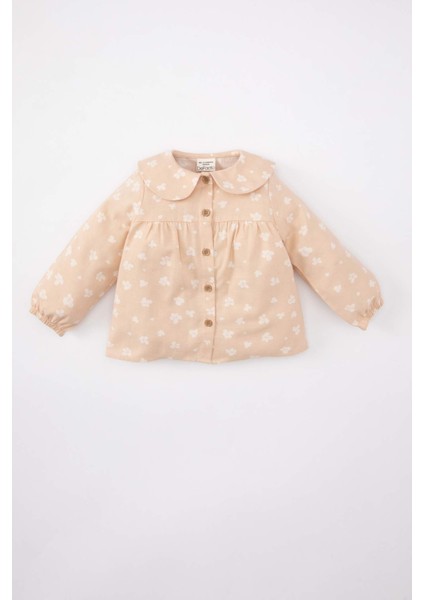 Kız Bebek Bebe Yaka Çiçekli Twill Uzun Kollu Gömlek B9802A524SP