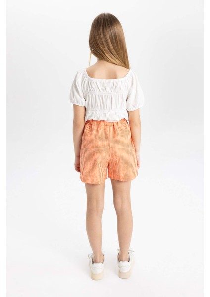 Kız Çocuk Kareli Paperbag Şort
