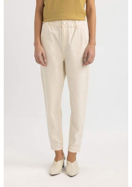 Paperbag Gabardin Kumaş Pantolon Yüksek Bel Cepli Basic Düz Standart Paça S2790AZ24SM