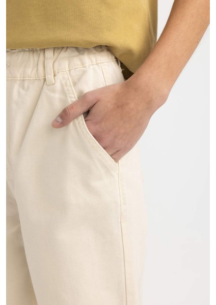 Paperbag Gabardin Kumaş Pantolon Yüksek Bel Cepli Basic Düz Standart Paça S2790AZ24SM