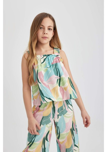 Kız Çocuk Desenli Askılı Bluz B5066A824HS