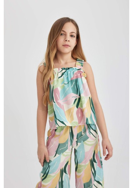 Kız Çocuk Desenli Askılı Bluz B5066A824HS