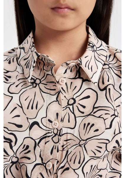 Kız Çocuk Crop Kısa Kollu Desenli Gömlek B5064A824SM