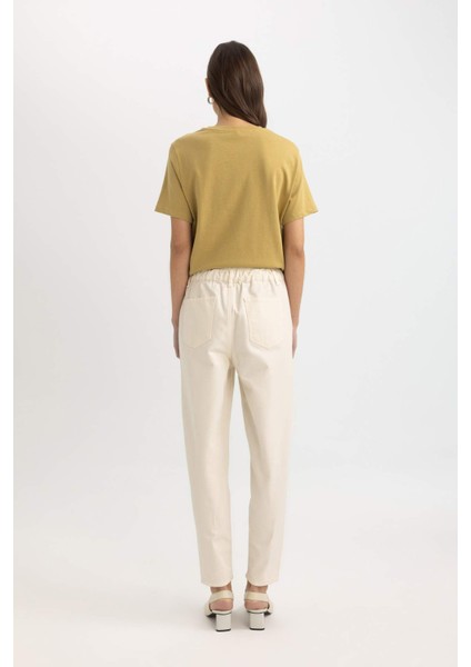 Paperbag Gabardin Kumaş Pantolon Yüksek Bel Cepli Basic Düz Standart Paça S2790AZ24SM