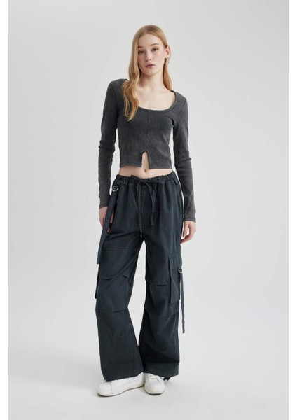 Coool Fitted Uzun Kollu Yıkamalı Soluk Efektli Tişört C2095AX24SP