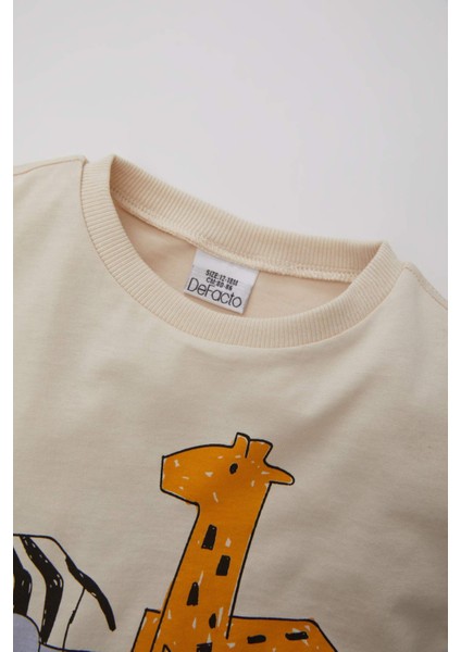 Erkek Bebek 2'li Takım Hayvan Desenli Bisiklet Yaka Kısa Kollu Tişört Şort