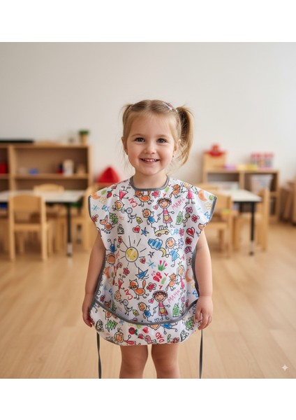 3-6 Yaş, Family Kısa Kollu Sıvı Geçirmez Çocuk Önlük, Makinede Yıkanabilir, Boya, Oyun ve Yemek Zamanı
