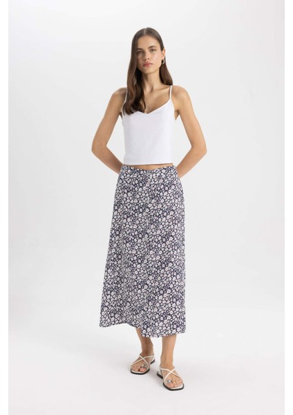 A Form Çiçekli Normal Bel Midi Etek