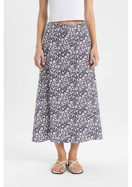 A Form Çiçekli Normal Bel Midi Etek