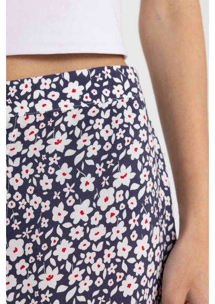 A Form Çiçekli Normal Bel Midi Etek