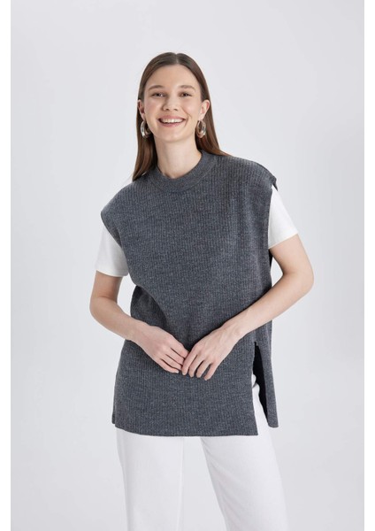 Regular Fit Bisiklet Yaka Basic Düz Triko Süveter B9829AX24SP