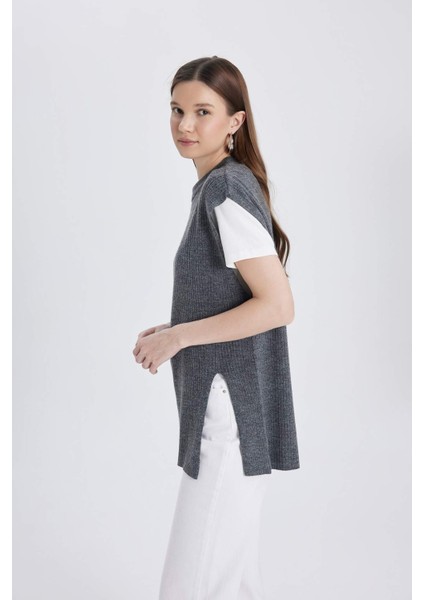 Regular Fit Bisiklet Yaka Basic Düz Triko Süveter B9829AX24SP