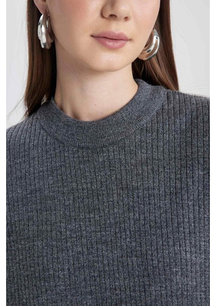 Regular Fit Bisiklet Yaka Basic Düz Triko Süveter B9829AX24SP