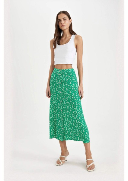 A Form Çiçekli Normal Bel Midi Etek