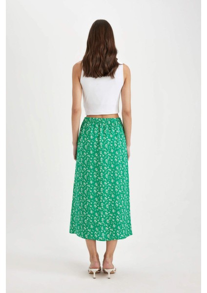 A Form Çiçekli Normal Bel Midi Etek