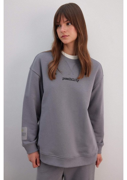 Regular Fit Bisiklet Yaka Baskılı Uzun Kollu Sweatshirt Tunik C0118AX24SP