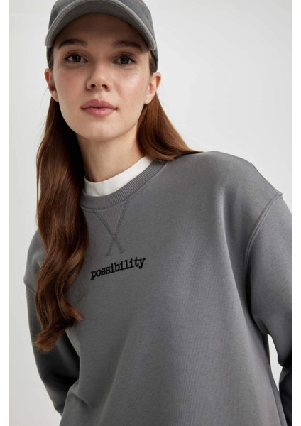 Regular Fit Bisiklet Yaka Baskılı Uzun Kollu Sweatshirt Tunik C0118AX24SP