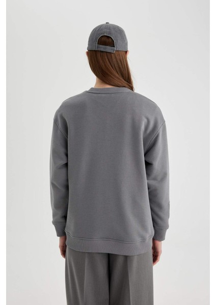 Regular Fit Bisiklet Yaka Baskılı Uzun Kollu Sweatshirt Tunik C0118AX24SP