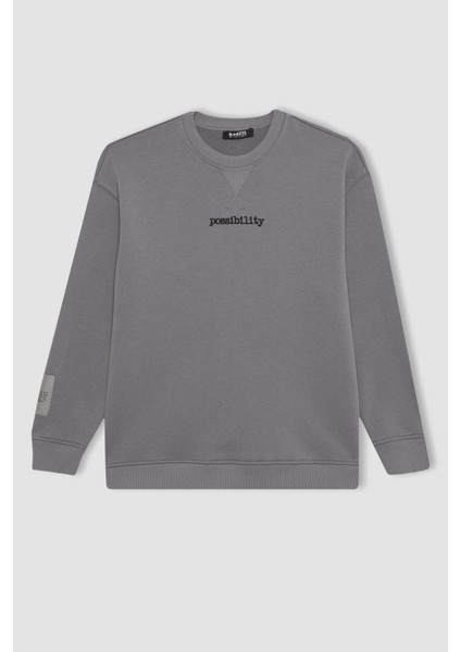 Regular Fit Bisiklet Yaka Baskılı Uzun Kollu Sweatshirt Tunik C0118AX24SP