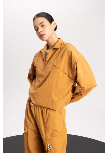 Oversize Geniş Kalıp Dik Yaka Dokuma Sporcu Hırka B4213AX24SP