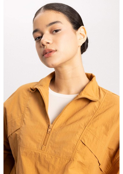 Oversize Geniş Kalıp Dik Yaka Dokuma Sporcu Hırka B4213AX24SP