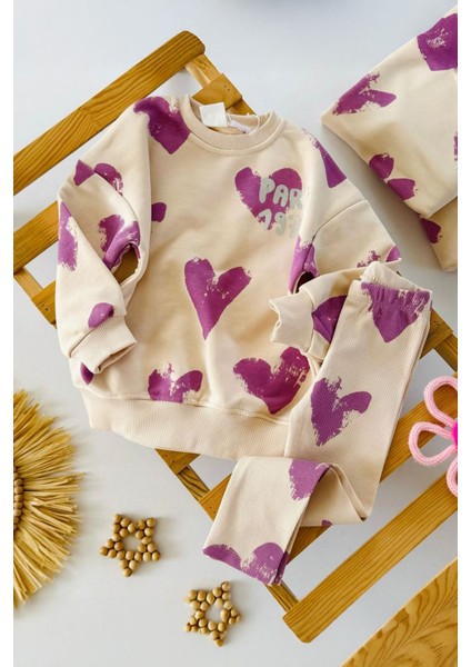 Mor Kalp Baskı Detaylı Taytlı Kız çocuk takım - Mor