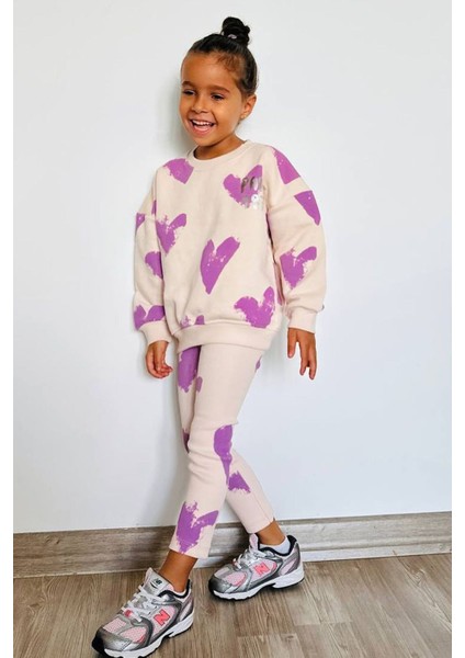 Mor Kalp Baskı Detaylı Taytlı Kız çocuk takım - Mor fiyatları