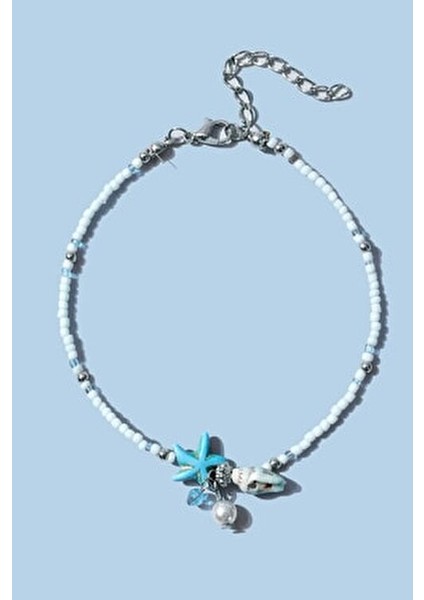 Kadın Halhal Aksesuar Çok Renkli Doğal Boncuklar ve Deniz Yıldızı Motifi indirimleri