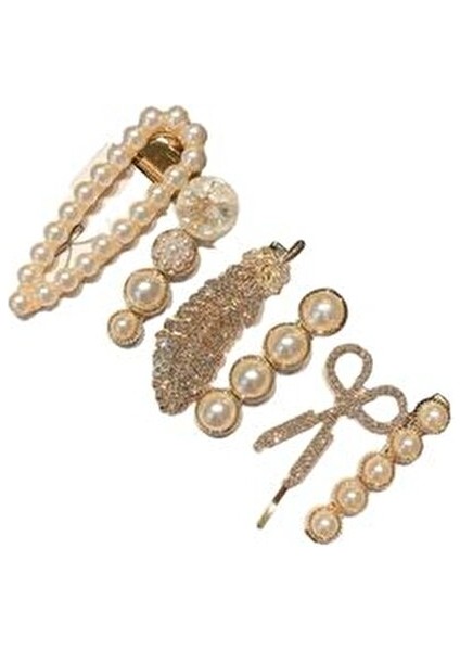 Lüx 6'lı Taşlı İncili Toka Seti Kadın Aksesuarları Şık Tasarım