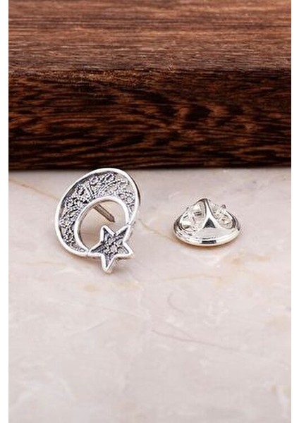 925 Ayar Gümüş Ay Yıldız Rozet El Yapımı Otantik Kadın Aksesuar modelleri