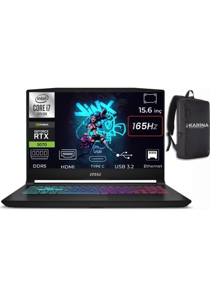 Msı Katana 15 Hx I7-14650HX B14WGK-068XTR-00 24GB 1tb RTX5070 Freedos 15.6" Qhd Gaming Laptop & B14WGK068XTRK00
