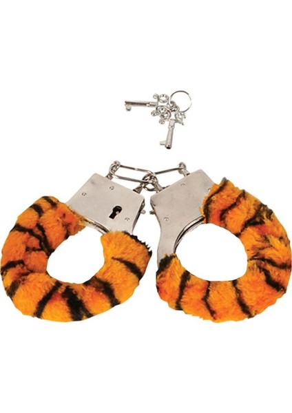 Halloween Oyun Amaçlı Anahtarlı Kaplan Desen Peluş Kaplama Metal Kelepçe