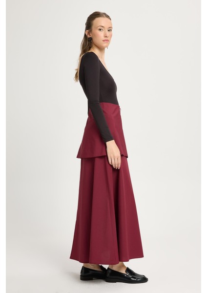 Kadın Bordo Takma Kemerli Poplin Uzun Etek 30021 modelleri