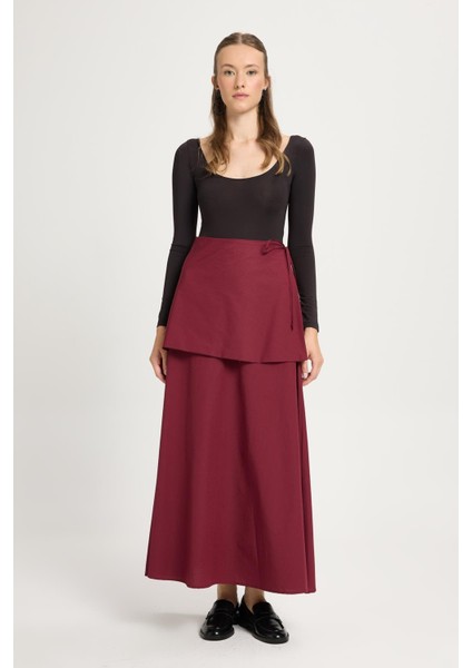 Kadın Bordo Takma Kemerli Poplin Uzun Etek 30021 fırsatları