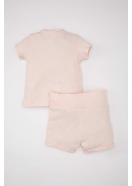 Kız Bebek 2'li Takım Nakışlı Waffle Kısa Kollu Tişört Şort C2552A524SM