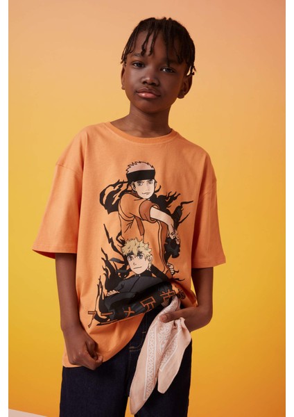 Erkek Çocuk Oversize Geniş Kalıp Bisiklet Yaka Baskılı Kısa Kollu Tişört