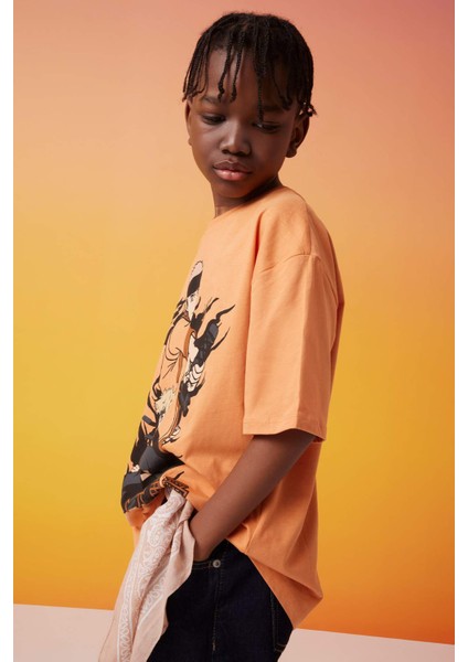 Erkek Çocuk Oversize Geniş Kalıp Bisiklet Yaka Baskılı Kısa Kollu Tişört