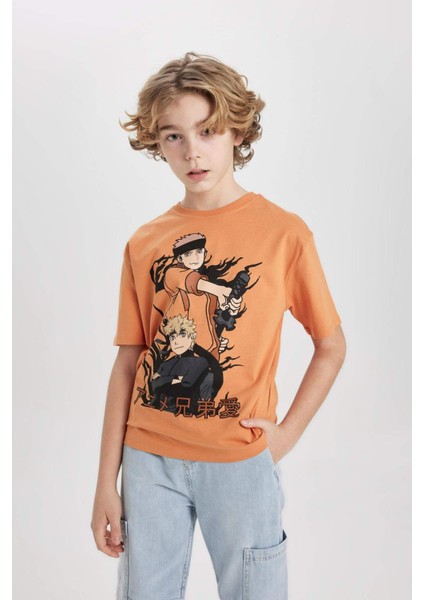 Erkek Çocuk Oversize Geniş Kalıp Bisiklet Yaka Baskılı Kısa Kollu Tişört