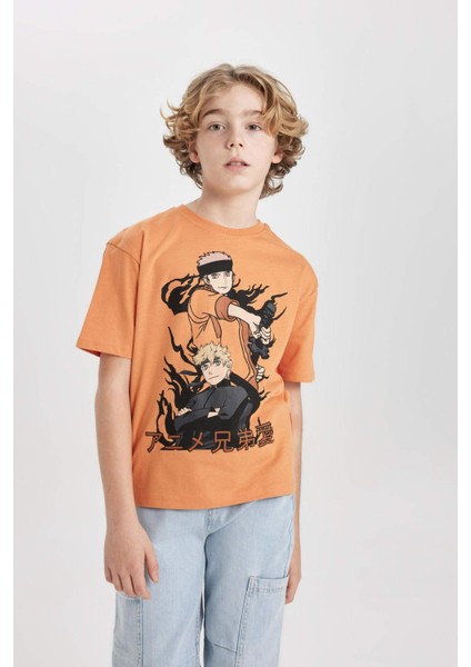 Erkek Çocuk Oversize Geniş Kalıp Bisiklet Yaka Baskılı Kısa Kollu Tişört