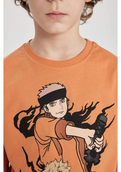 Erkek Çocuk Oversize Geniş Kalıp Bisiklet Yaka Baskılı Kısa Kollu Tişört