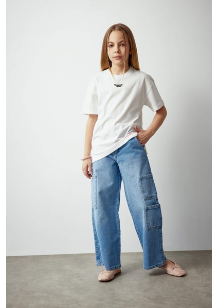 Kız Çocuk Wide Leg Kargo Geniş Paça Jean Pantolon B9821A824SM