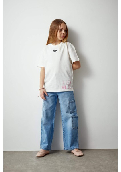 Kız Çocuk Wide Leg Kargo Geniş Paça Jean Pantolon B9821A824SM